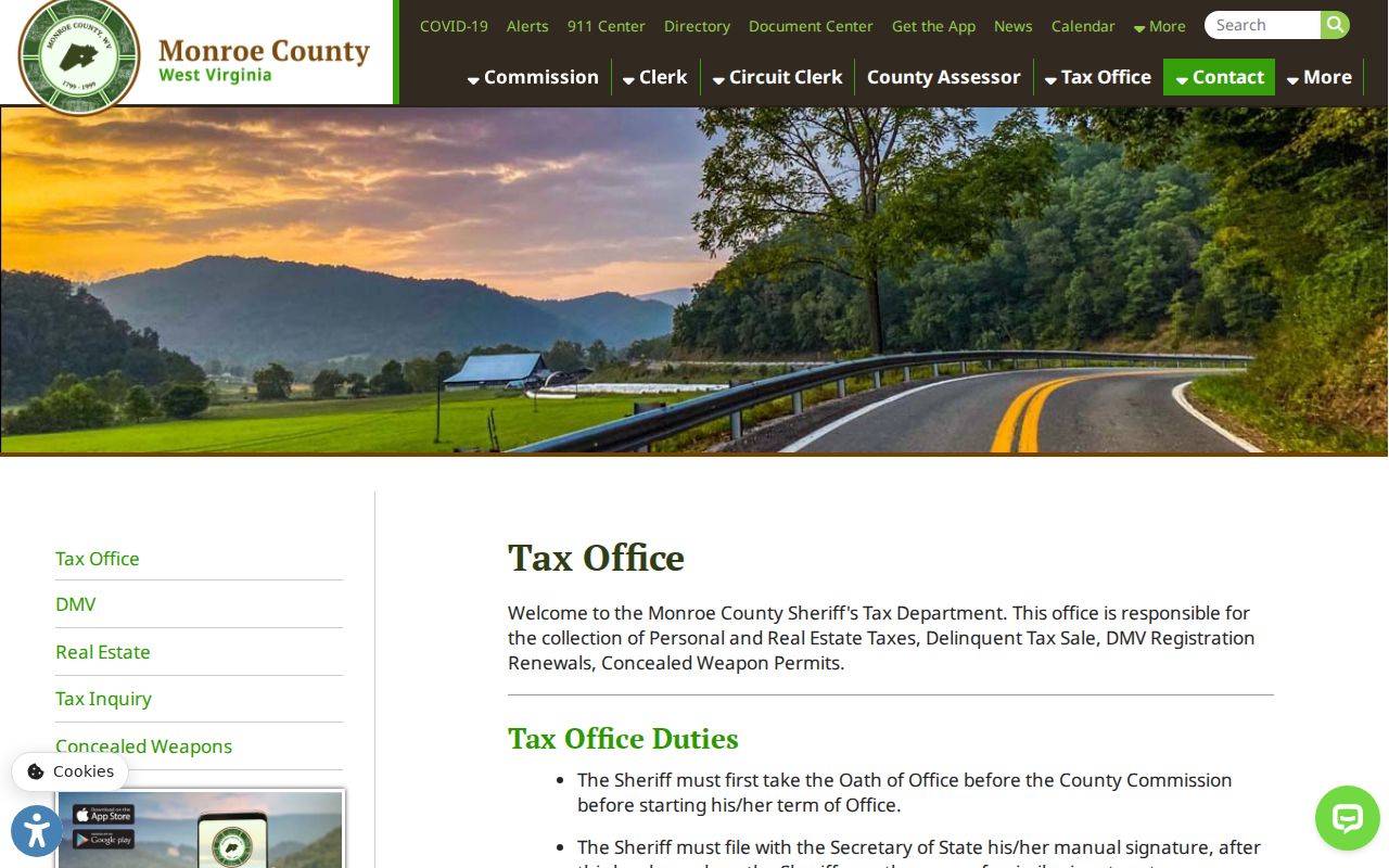 Monroe County property tax records page showing installments and payment methods